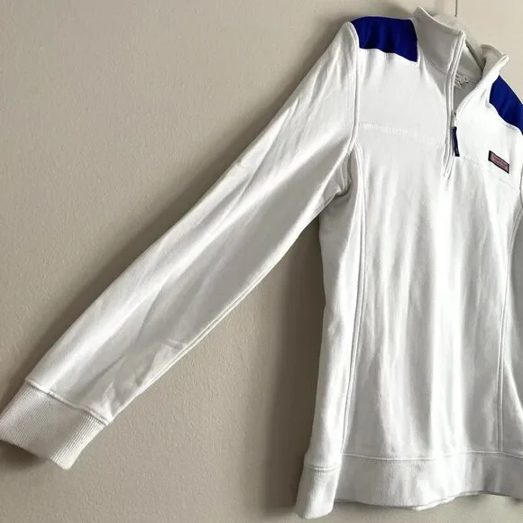 Vineyard Vines Womens Pullover 1/4 Zip Fleece Jacket Back Detail Sz Small White - Picture 6 of 12